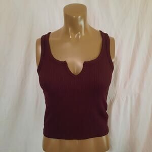 American Eagle Ribbed Notch Neck Tank Top Medium Maroon/Brown